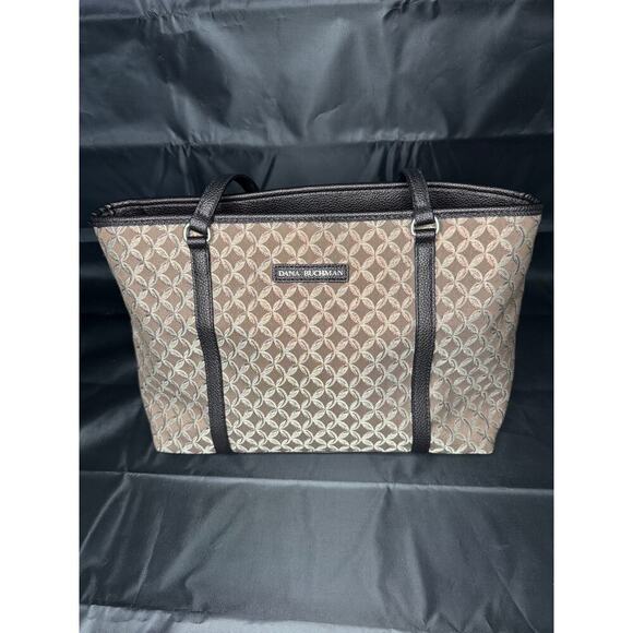 Dana Buchman Handbags - Dana Buchman Neutral Embroidered Beige Snap Shut Double Handle Tote Shoulder Bag